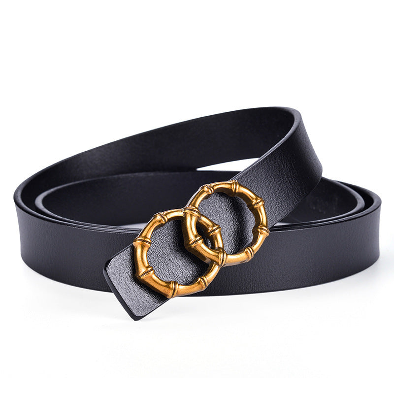 Ceinture en cuir véritable à boucle lisse pour femme, peau de vache pure