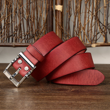 Men's Retro Leather All-Match First Layer Cowhide Stainless Steel Buckle Belt - Vintage Character