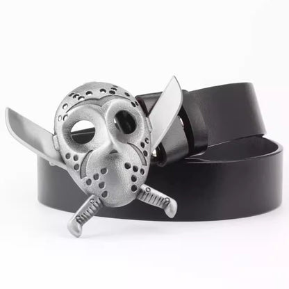 Men's Casual Skull Decorative Two-Layer Cowhide Belt - Rebellious Style