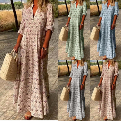 Vintage Standing Neck Oversized Fashionable Loose Fitting Dress