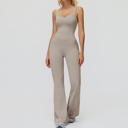 Cross Back Micro-pull Wide-leg Jumpsuit Running Sports Workout Clothes For Women