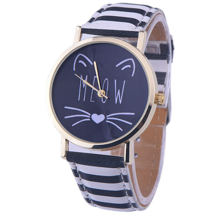 Montre montres femmes montre de mode de luxe mignon chat modèle PU bracelet en cuir analogique Quartz Vogue montre-bracelet