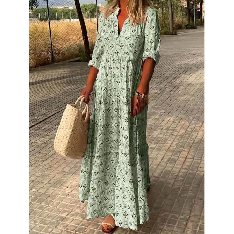 Vintage Standing Neck Oversized Fashionable Loose Fitting Dress
