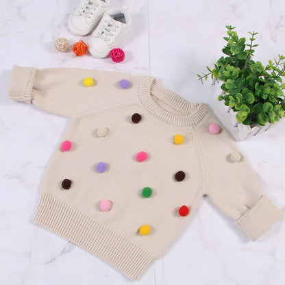 Cardigan flickor vinter Kids tröja bollar Design Baby stickade Cardigans Casual Toddler Pojkar Sweater Woolen Fleece Tjeja Tröjar