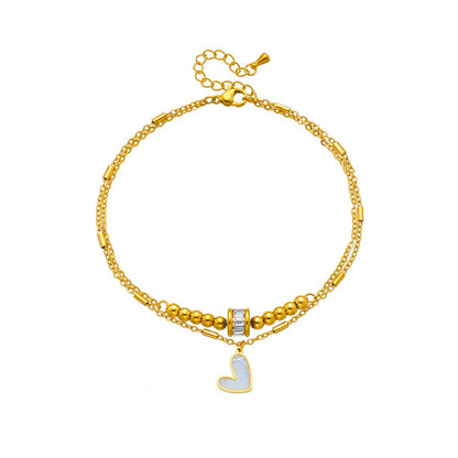 Modesmycken Boho Klassisk Kärlek Hjärta Fotledskedja Dubbelskiktad Kedja Armband Fotlänk Charm Tofs Benkedja På Fotkedja Kvinnor Festsmycken Accessoarer