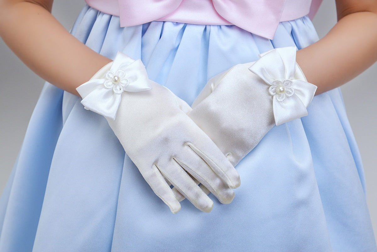 Gants longs de fille de fleur, gants pour enfants, gants de robe à nœud papillon pour filles