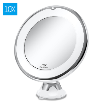 Miroir de maquillage éclairé par LED lumineuse, pivotant à 360°, grossissant 10x