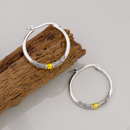 Retro Two-color Ring Earrings Carved Pattern Personality
