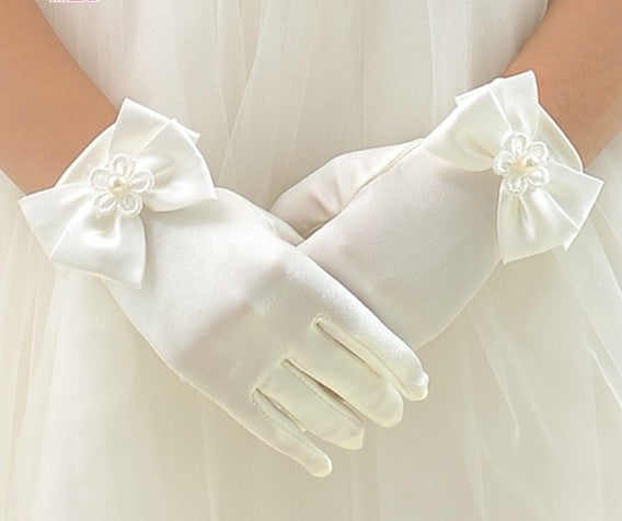 Gants longs de fille de fleur, gants pour enfants, gants de robe à nœud papillon pour filles