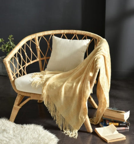 Sunday Cozy Fringed Knitted Blanket