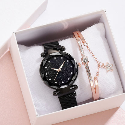 Luxury Women Watches Bracelet Set Fashion Elegant Magnet Buckle Ladies Starry Sky Watch Set Relogio