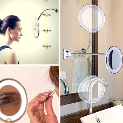 Miroir de maquillage éclairé par LED lumineuse, pivotant à 360°, grossissant 10x