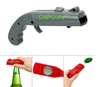 Kan öppnare Spring Cap Catapult Launcher Gun Shape Bar Tool Drick öppnande skott ölflaska öppnare Creative