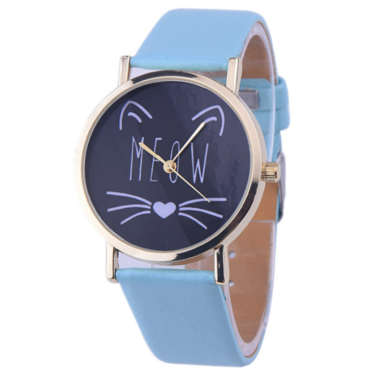 Montre montres femmes montre de mode de luxe mignon chat modèle PU bracelet en cuir analogique Quartz Vogue montre-bracelet