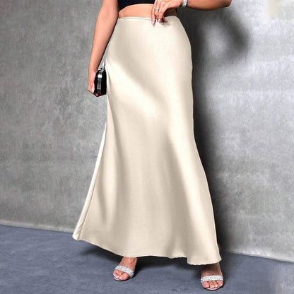 Holiday Entertainment: Professional Women's Elegant Satin High Waist Flared Midi Skirt