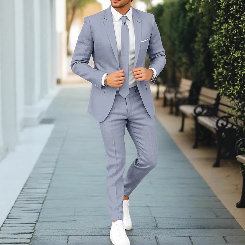 Men's New Linen Single Row One Button Suit