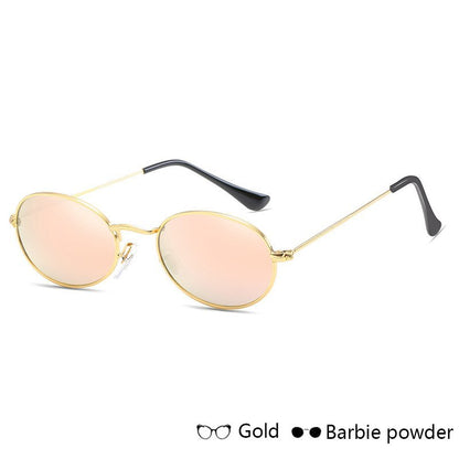 Lunettes de soleil ovales célèbres pour femmes, marque de luxe, monture ronde en métal, noires, petites lunettes bon marché 