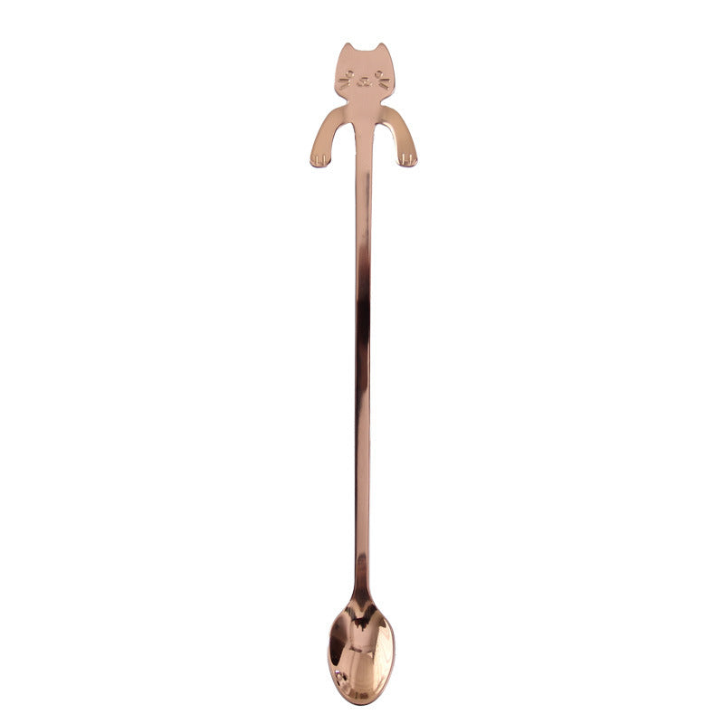 Cross-border 304 stainless steel spoon cartoon cat handle hanging coffee spoon