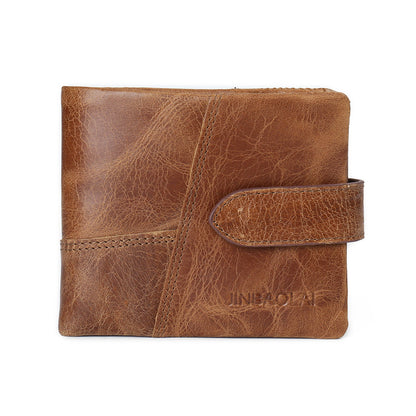 First Layer Cowhide Men's Wallet Vintage Zipper Buckle Leather Short Wallet