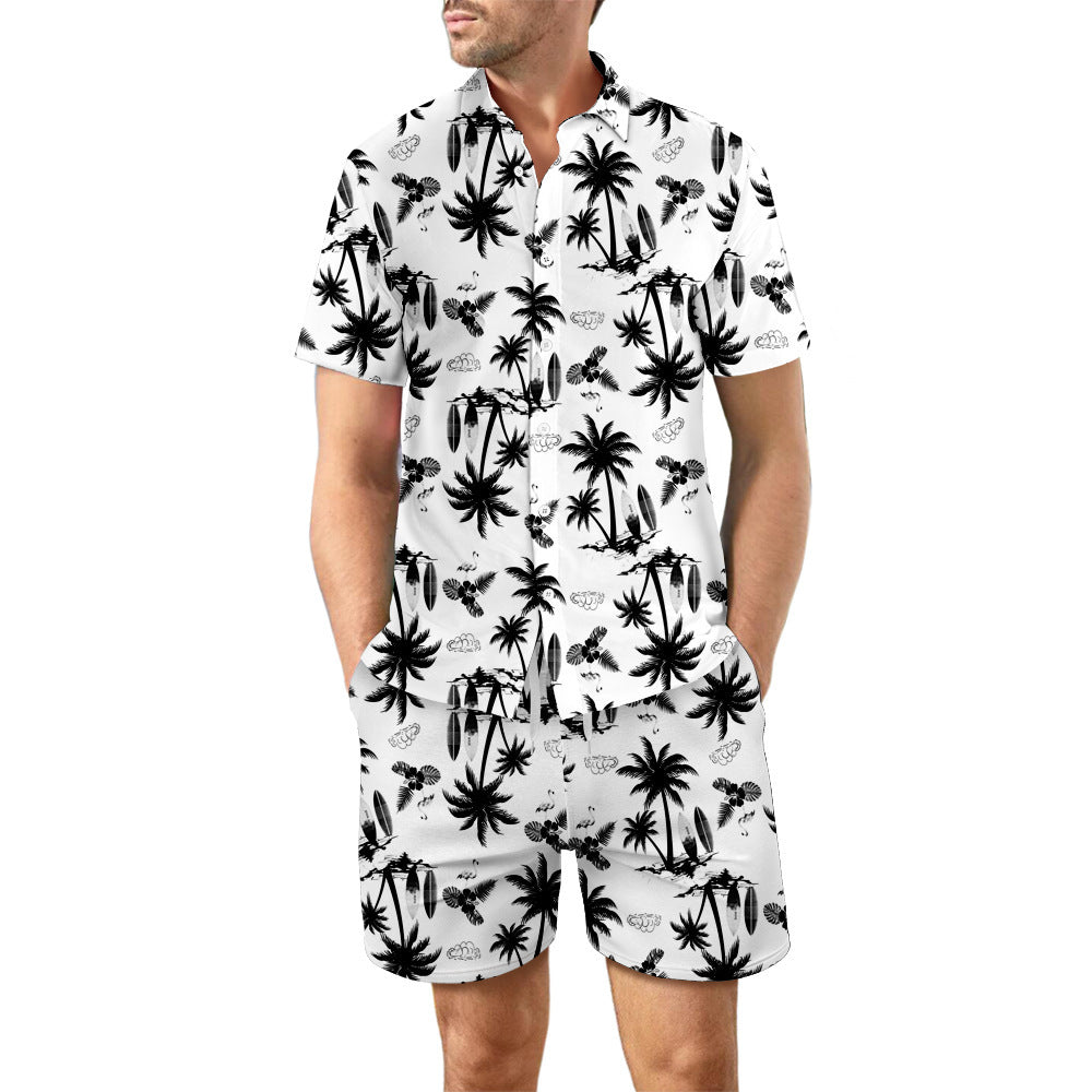 2 pièces chemise de plage imprimée costume d'été haut à boutons à revers ample et poches à cordon Shorts costumes décontractés à manches courtes pour hommes vêtements