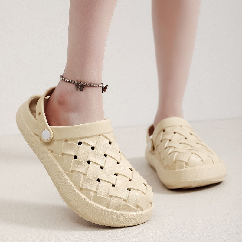 Cross-woven Clogs Shoes Summer Platform Baotou Dual-use Slippers Outdoor Garden Indoor Floor Bathroom Cozy Slipper Women House Shoes