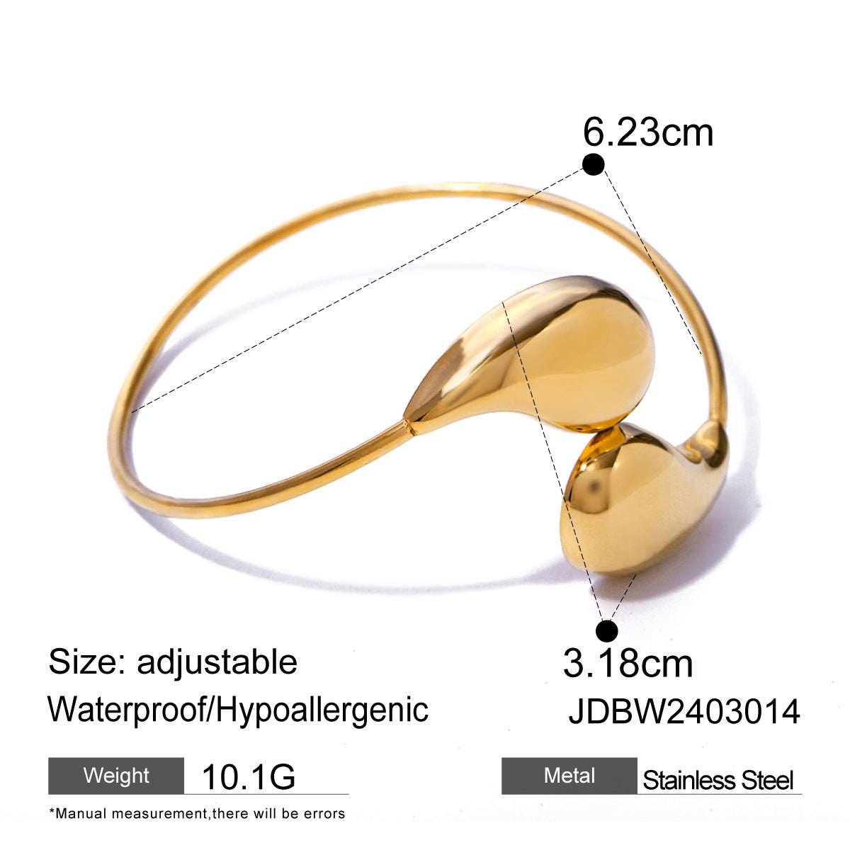Modesmycken Minar Hiphop Metalliska Oregelbundna Vattendroppe Twist Justerbara Armband För Damer Titan Stål 18K Guld PVD Pläterad Manschettarmband