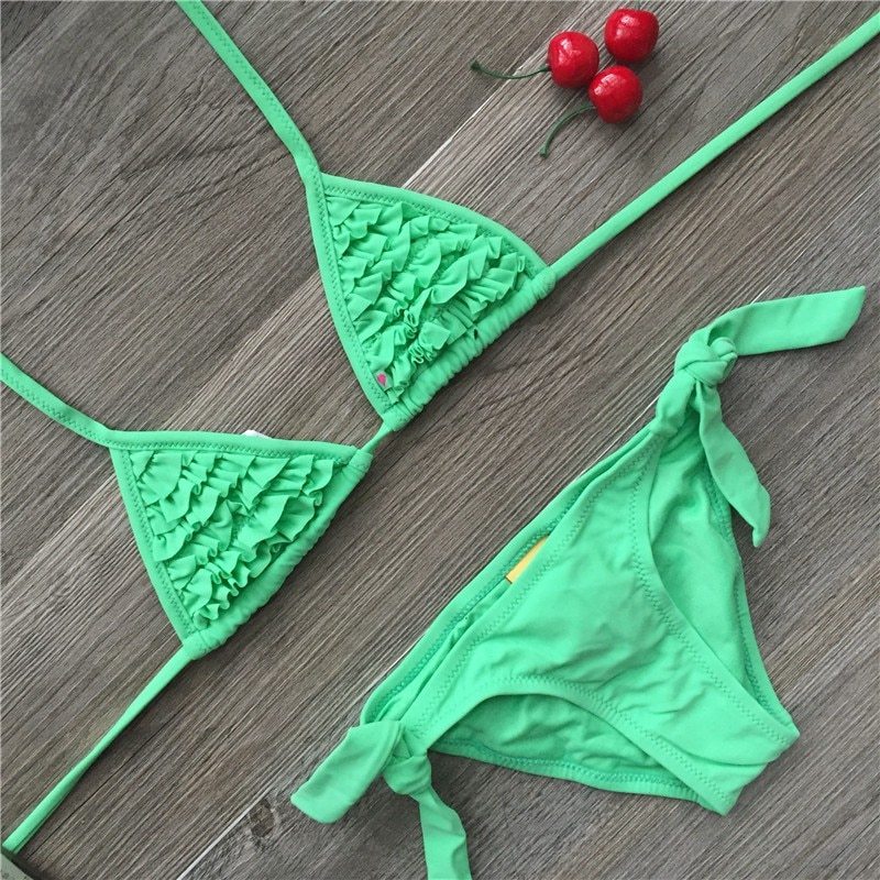 Multiple flounces bikini bathing suit for girls children