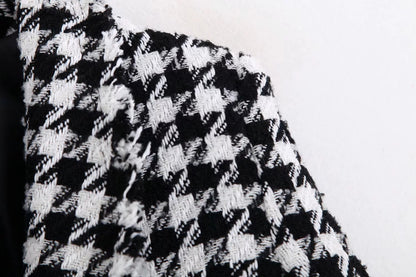 Houndstooth jacka dam höst retro tjock rutig jacka