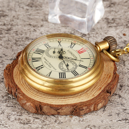 Brass Uncovered Roman Characters Five-pin Manual Manipulator Large Pocket Watch