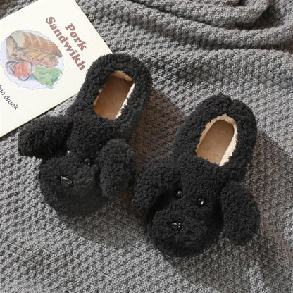 Comwarm Cute Dog Short Plush Slippers For Women Winter Warm Furry Cotton Shoes Couples Home Indoor Bedroom Cozy Slippers