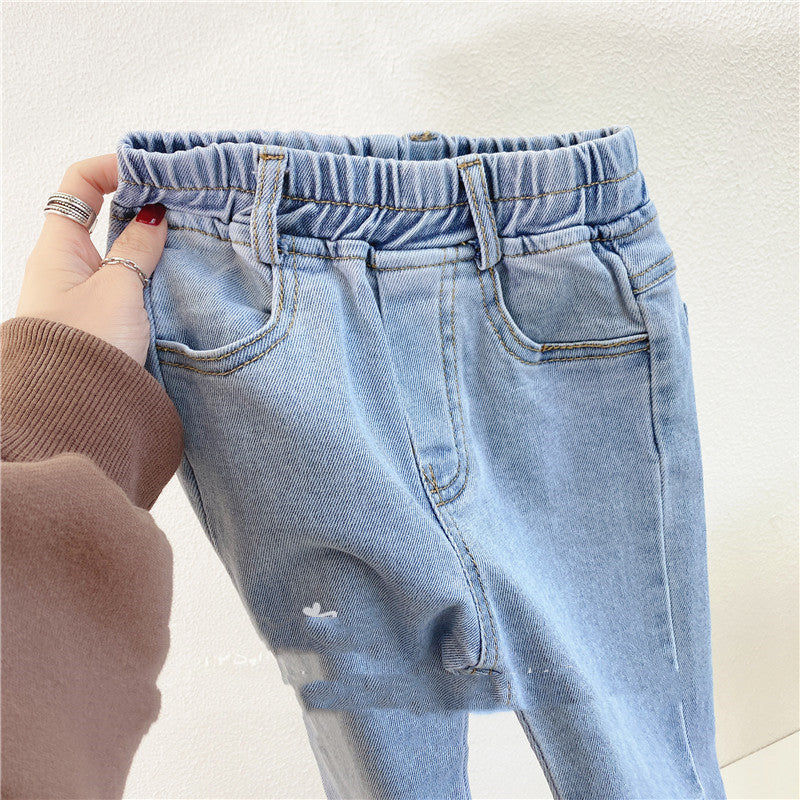 Printemps nouveaux vêtements pour enfants pantalons à fond cloche mince pantalons élastiques minces pour bébé