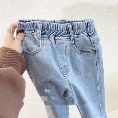 Printemps nouveaux vêtements pour enfants pantalons à fond cloche mince pantalons élastiques minces pour bébé