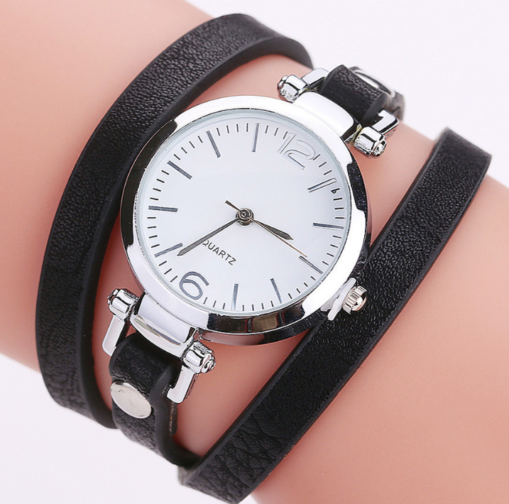 Montre-Bracelet circulaire pour femmes, bracelet en PU, alliage Simple, petit cadran, montre pour femmesM