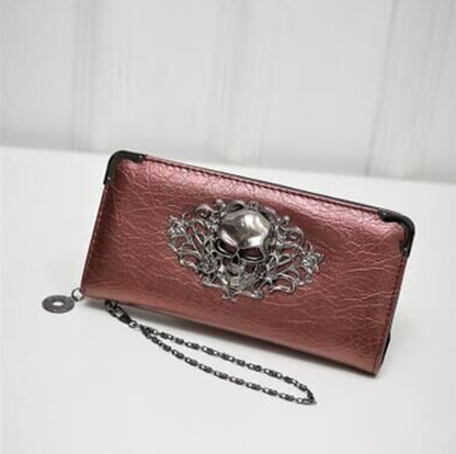 Wallet Female Clutch Coin Purse Women PU Leather Wallet Long Zipper Closed Wallets Skull Flower Design Lady Purses