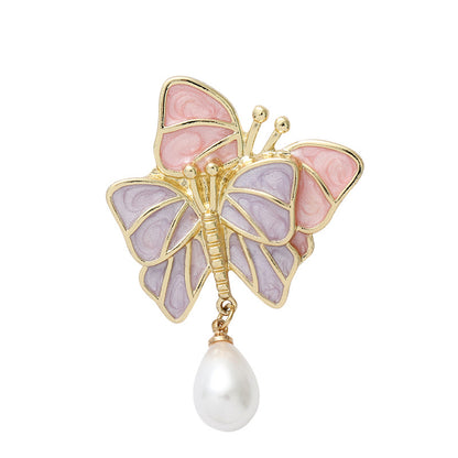 Broche papillon tendre pour femme, foulard en soie, bouton, dessin animé, émail, fermeture de taille, accessoires en perles