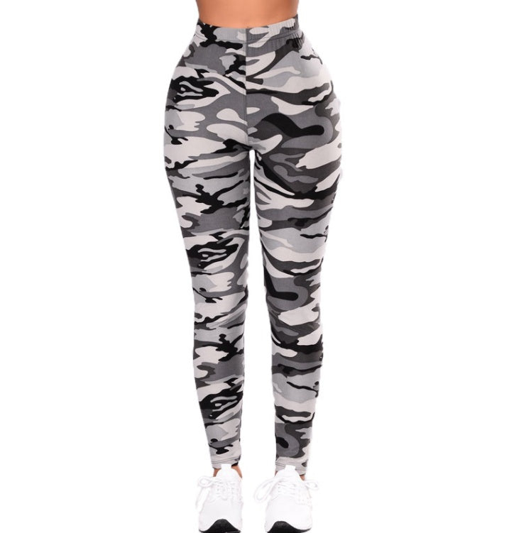 Pantalon Legging Décontracté Gris Imprimé Camouflage