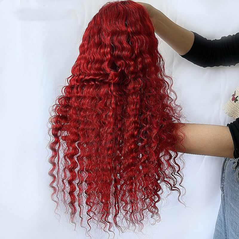 Perruque de cheveux humains rouge Deep Wave, vrai couvre-chef