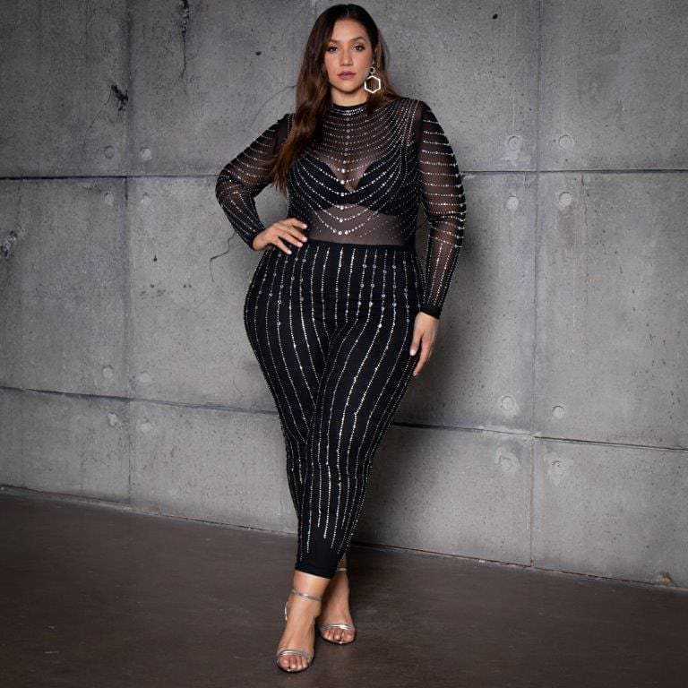 New High-stretch Mesh See-through Tight Jumpsuit Women