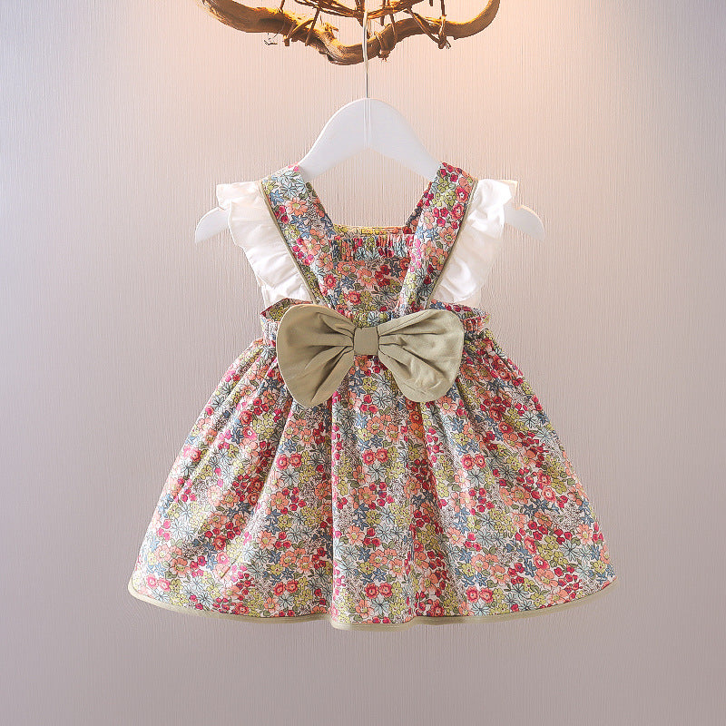 Girls' Summer Cotton Floral Bubble Sleeve Little Kids' Princess Dress