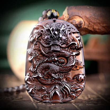 Pendentif dragon météorite noire grêle naturelle, collier pour hommes, bijoux en cristal de transport porte-bonheur