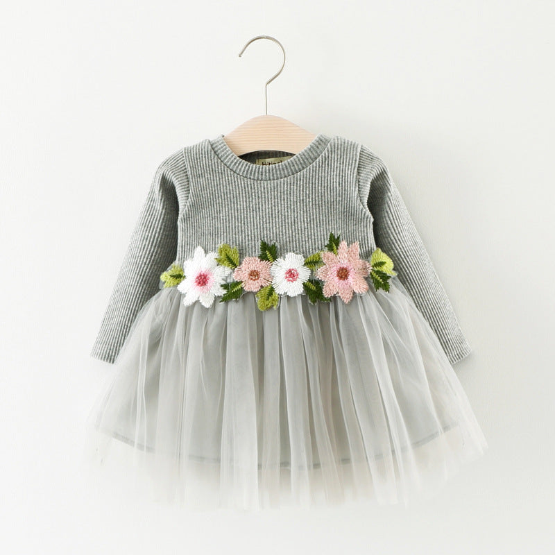 A031 new fall manufacturers selling children waist flowers long sleeved dress princess dress baby skirt