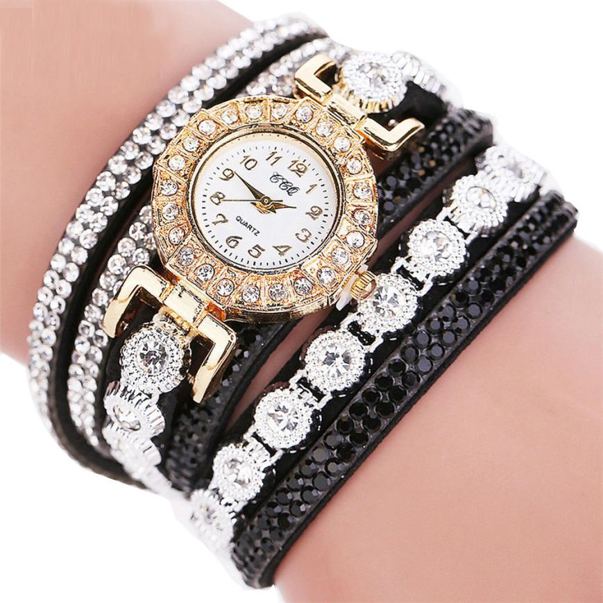 Relogio masculino Kvinnor Kvarts Kvinnor PU Läder Rhinestone Watch Armband Watches