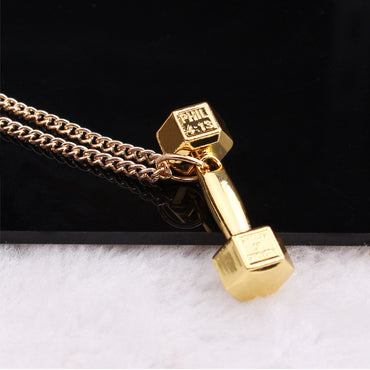 European fashion fitness dumbbell Necklace Pendant Korean couple men domineering female personality titanium barbell accessories