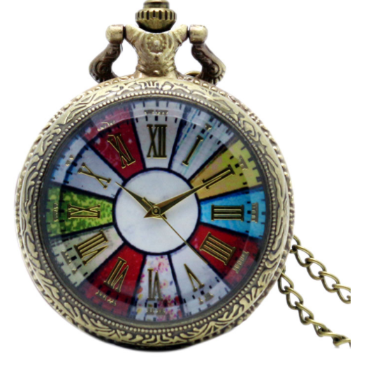 Montre de poche à cadran romain coloré avec cadran en verre transparent