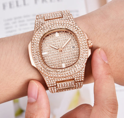 Herrklockor Lyxmärke Fashion Diamond Date Quartz Watch 