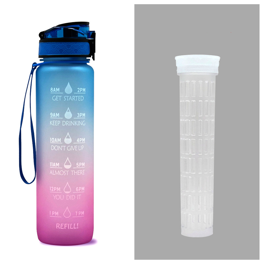 Bouteille d'eau Tritan 1L avec marqueur de temps, couvercle de rebond, bouteille d'eau de motivation, tasse étanche pour cyclisme, bouteilles de sport et de Fitness