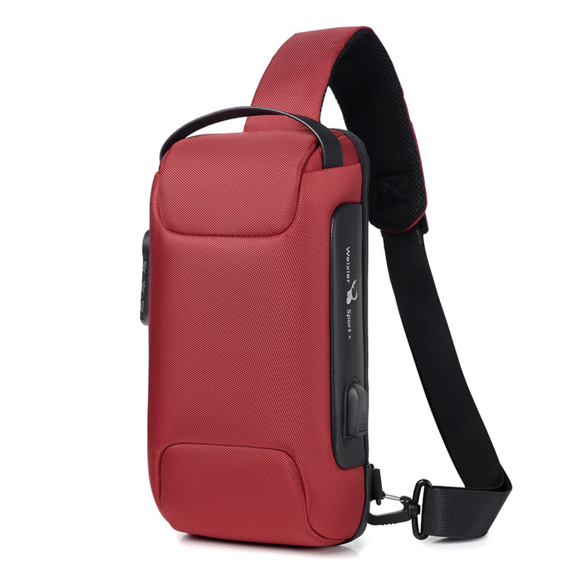 Vattentät USB Stöldväska Herr Oxford Crossbody Axelväska Sling Multifunktion Kort Travel Messenger Chest Pack