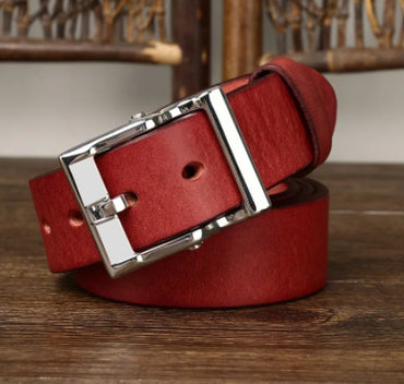 Men's Retro Leather All-Match First Layer Cowhide Stainless Steel Buckle Belt - Vintage Character