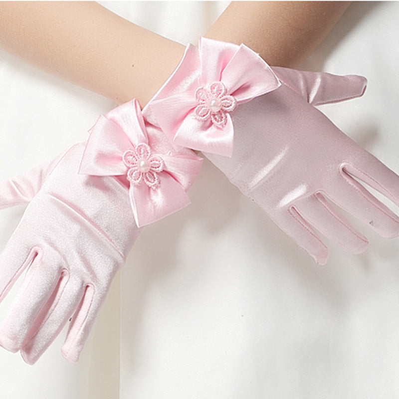 Gants longs de fille de fleur, gants pour enfants, gants de robe à nœud papillon pour filles