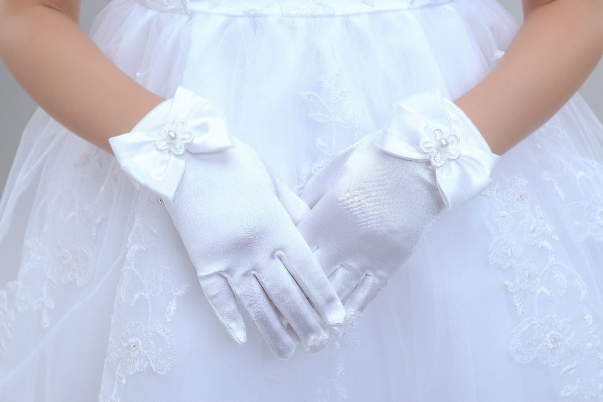 Gants longs de fille de fleur, gants pour enfants, gants de robe à nœud papillon pour filles